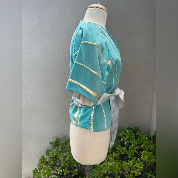 Vintage gorgeous teal suede gold silver painted jacket top belt XS Terry & Toni - Picture 3 of 13